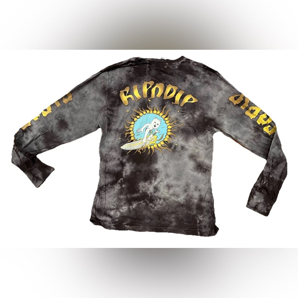 RIPNDIP Long‎ Sleeve T-Shirt Men's Medium Black Grey Tie Dye Nermal Graphic Logo